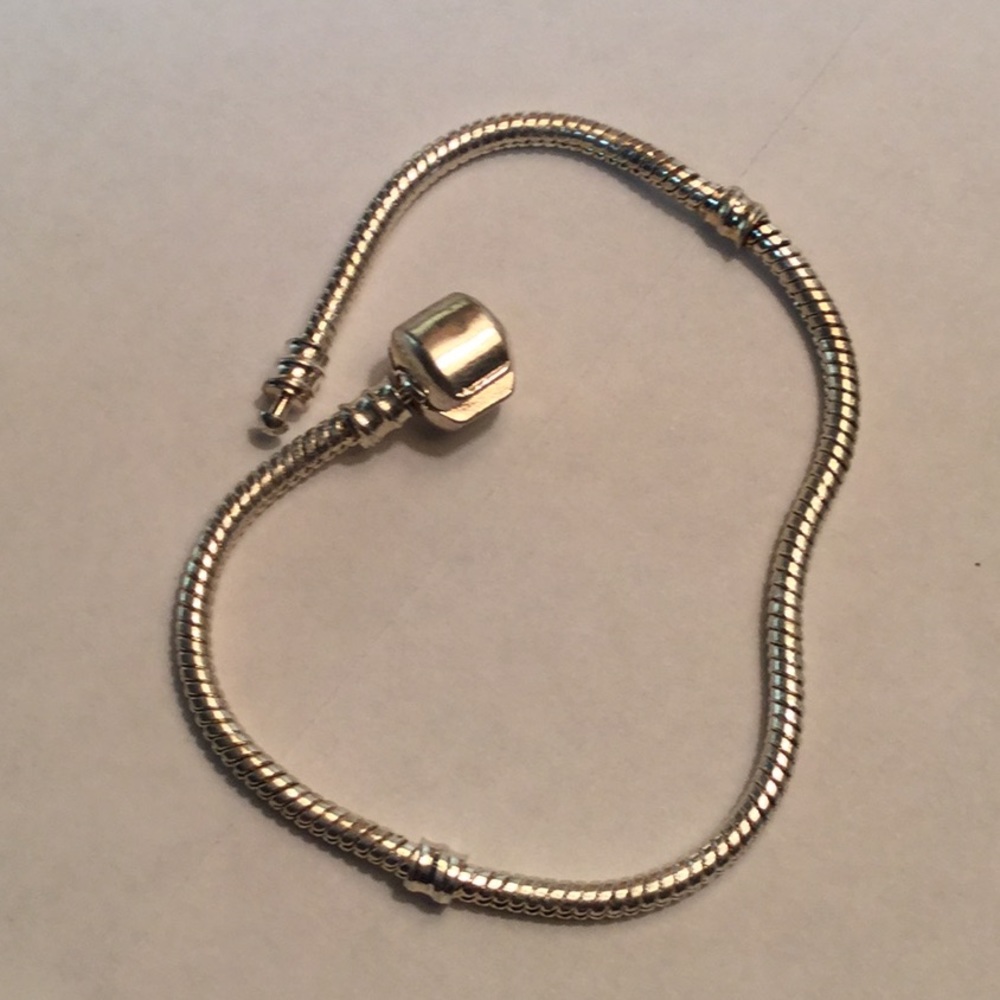 Silver Euro Snake Chain Charm Bead Bracelet